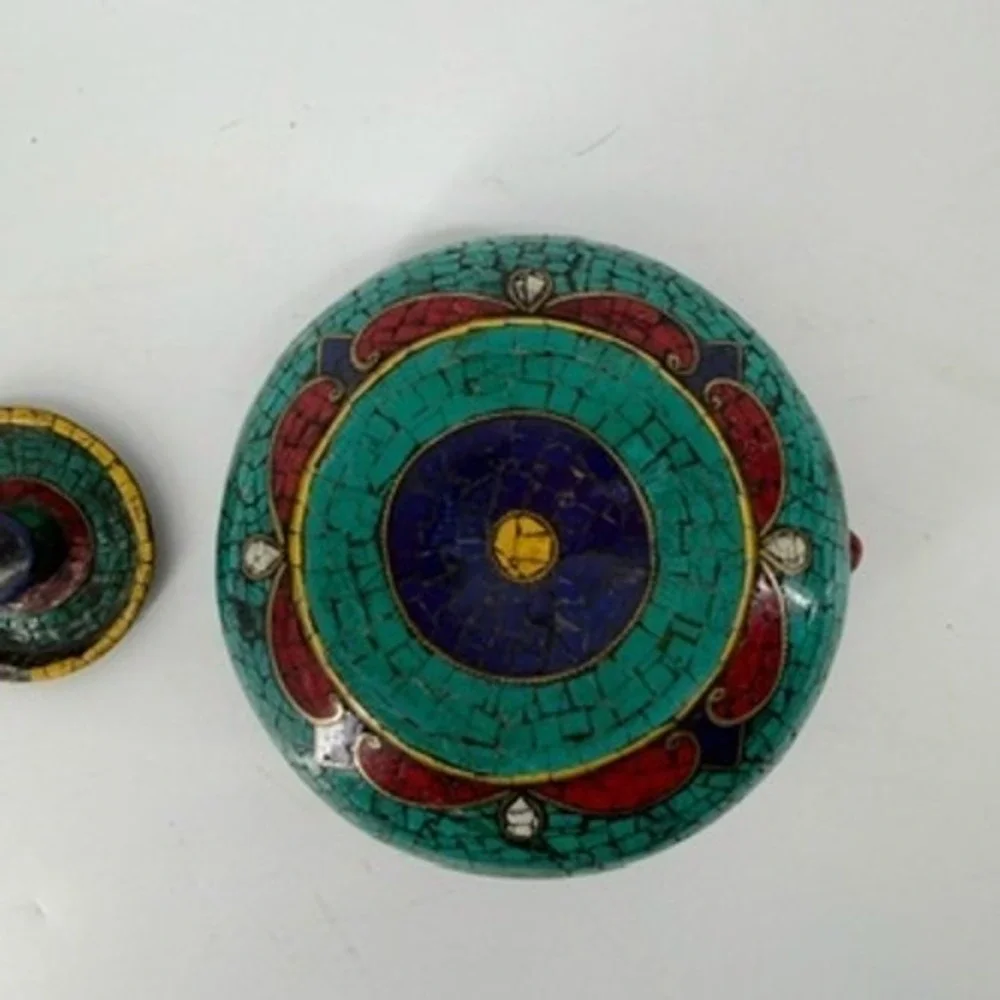 Vintage Tibetan Style Metal Teapot Turquoise Lapis Mosaic Inlay Decorative Pot